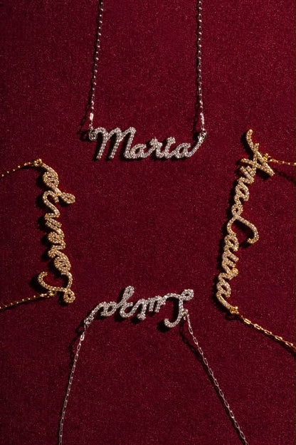 Colar Nome Personalizado Cravejado - Banhado a Ouro